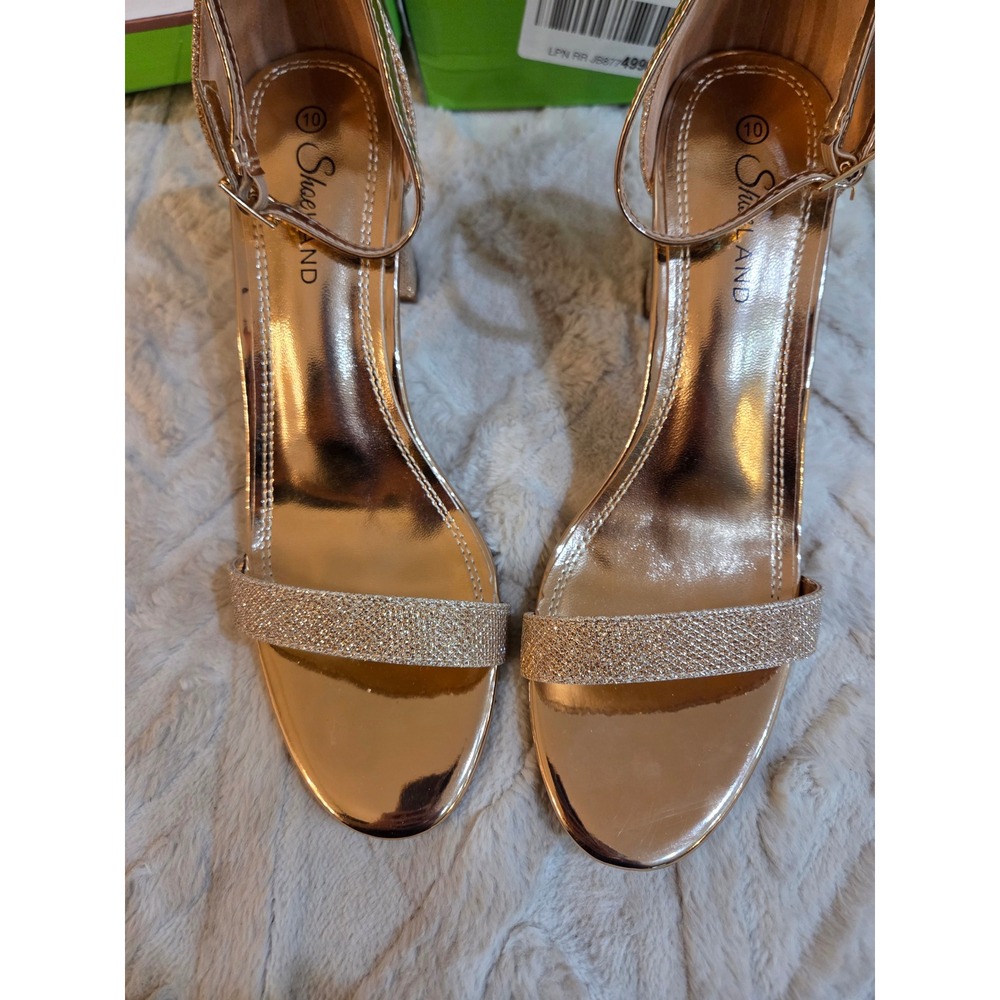 Shoe Land Madeline Rose Gold Glitter Block Heel Ankle Strap Sandals Size 10 - Picture 12 of 12